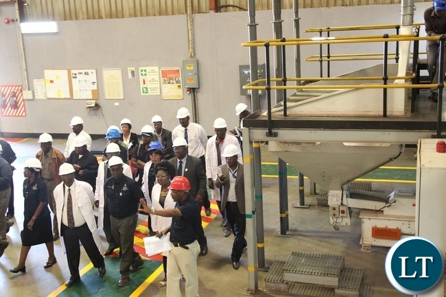 Deputy Minister of labour and social security Alfreda Kansembe Mwamba tours the Mansanto limited company during the official commemoration of the world day for safety and health at work