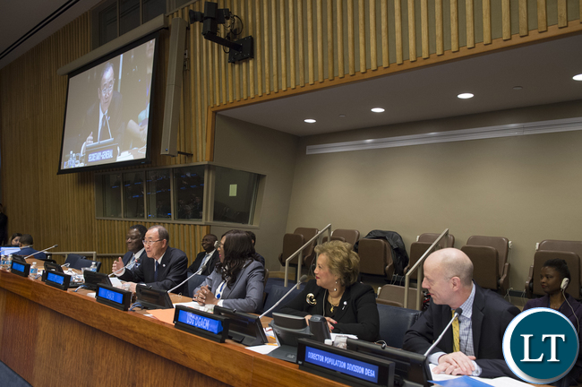 Opening Plenary of the 49th Session of the Commission on Population and Development. Chair Dr. Mwaba Patricia Kasese-Bota.