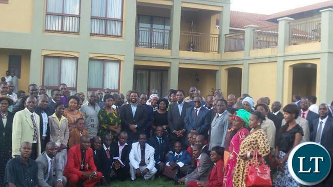 UPND leadership pose for a photo with clergy men and women who attended the prayer meeting
