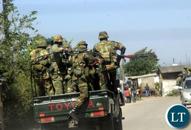 Zambia Army solders on patrol earlier today