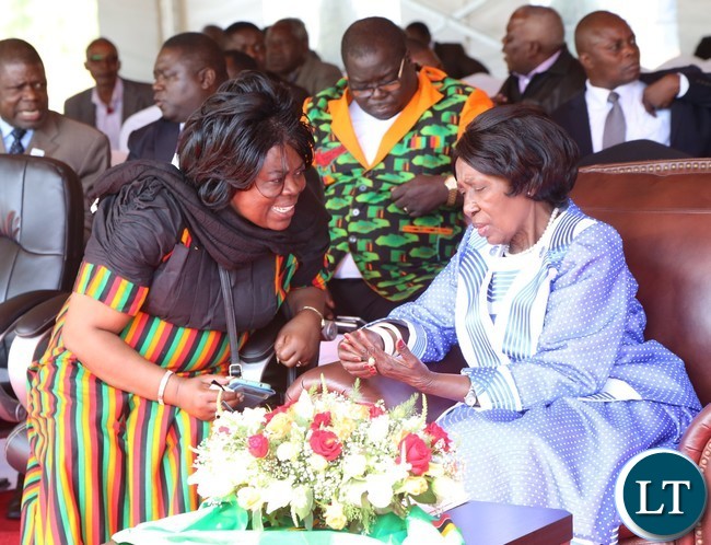 Vice President Inonge Wina(r) with Minister of Tourism and Art Jean Kapata(l) during the celebration of Africa Freedom day at State House