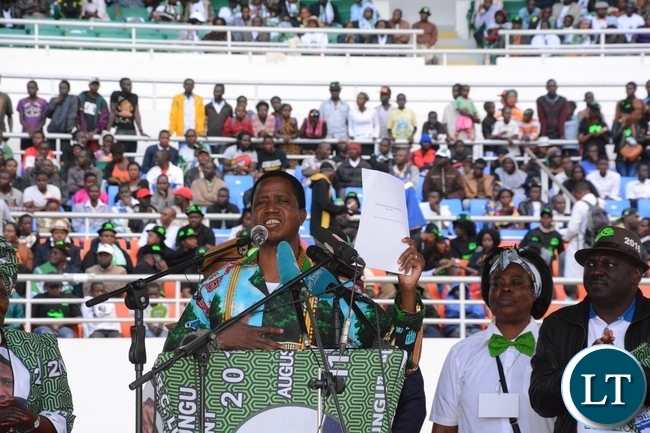 President Lungu shows PF 2016-2021 manifesto at the lunch of PF Campaign in the Heroes Stadium