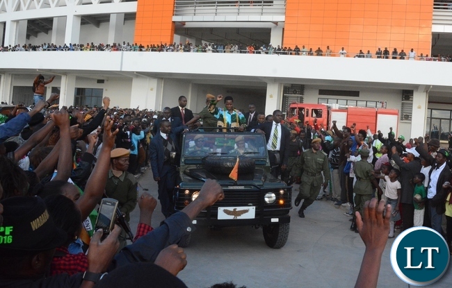 President Lungu lives the Stadium after the lunch of PF Campaign in the Heroes Stadium