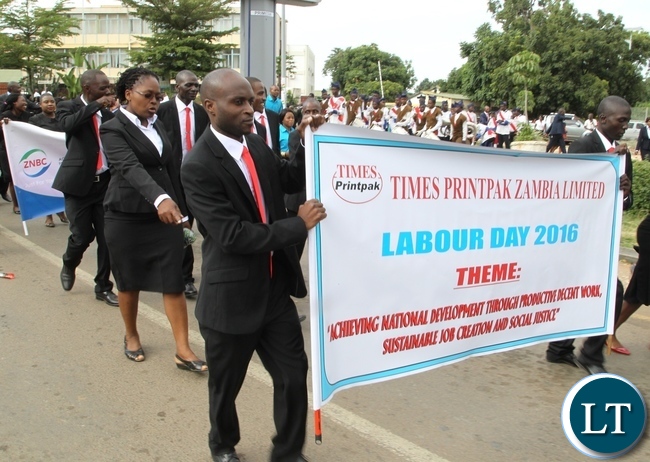 Times of Zambia Staff participating in this year Labour Day celebrations theme: Achieving National Development Through Productive Decent Work Sustainable Job Creation and Social Justice