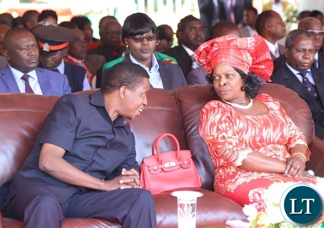President Edgar Lungu(l) and his First Lady Esther Lungu(r) during the celebration of Africa Freedom day at State House