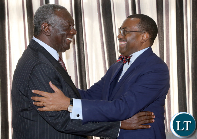 AFDB President Dr Akinwumi Adesina Greets Mr John Kufuor Lusaka