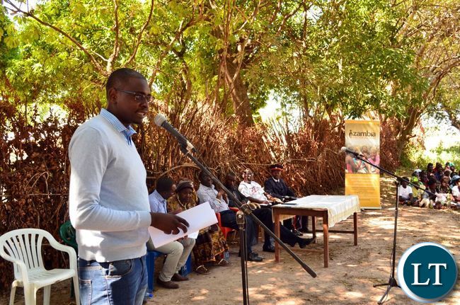 CSO-SUN Acting Country Coordinator Eneyah Phiri speakig during the launch of a campaign aganist early marriages at Chief Mwansakombe's village CSO-SUN Acting Country Coordinator Eneyah Phiri speakig during the launch of a campaign aganist early marriages at Chief Mwansakombe's village
