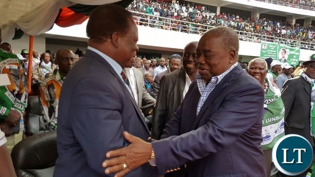 Fourth President Rupiah Banda and former Veep Enock Kavindele at the PF campaign launch.