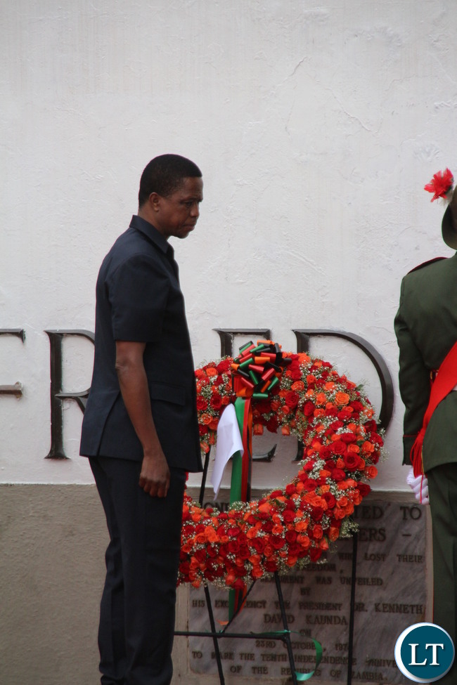 President Edgar Lungu laying wreaths
