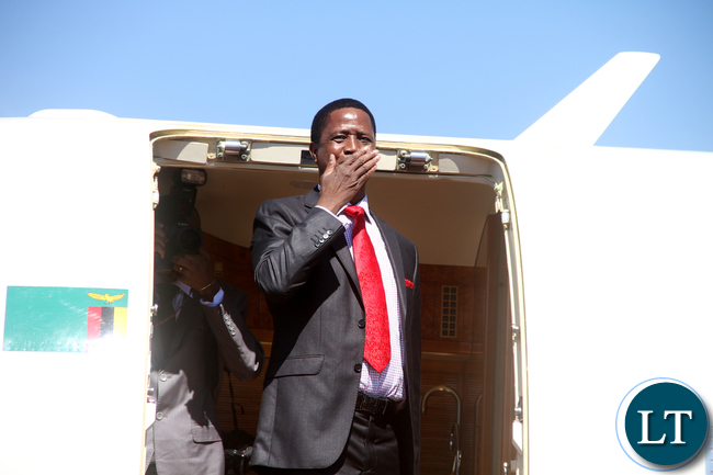 President Lungu at Kenneth Kaunda International Airport shortly before Departure for Saudi Arabia on Monday, May 16,2016 -Picture by THOMAS NSAMA
