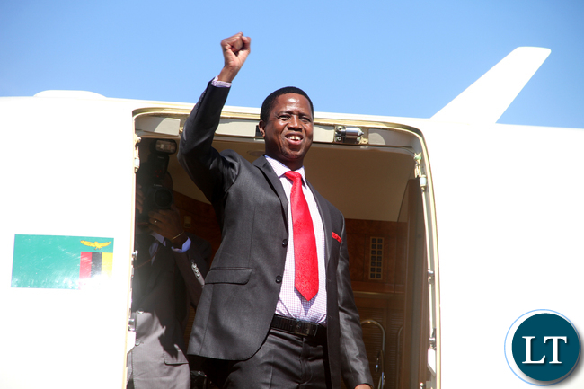 President Lungu at Kenneth Kaunda International Airport shortly before Departure for Saudi Arabia on Monday, May 16,2016 -Picture by THOMAS NSAMA