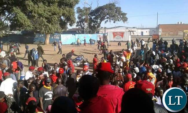 Police running for their lives after tear gas was fired by police in Matero