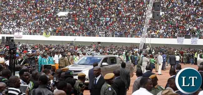 President Edgar Lungu arrive at Heroes Stadium