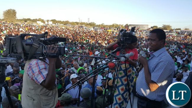 President Lungu addressing the rally in Chilanga