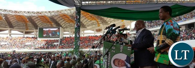 President Lungu and Rupiah Bwezani Banda the fourth President at the PF campaign launch at the heroes stadium Lusaka