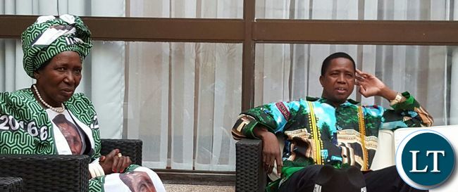President Lungu and his running mate Veep President Inonge Wina at State house.