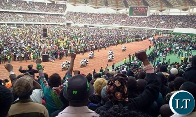 The Presidential motorcade carrying, President Edgar Lungu pulls into Heroes Stadium to launch the PF campaigns
