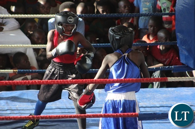 Young Pugilists slug it out an under-15 Samsung Boxing Youth Sport Challenge staged at the Olympic Youth Development Centre