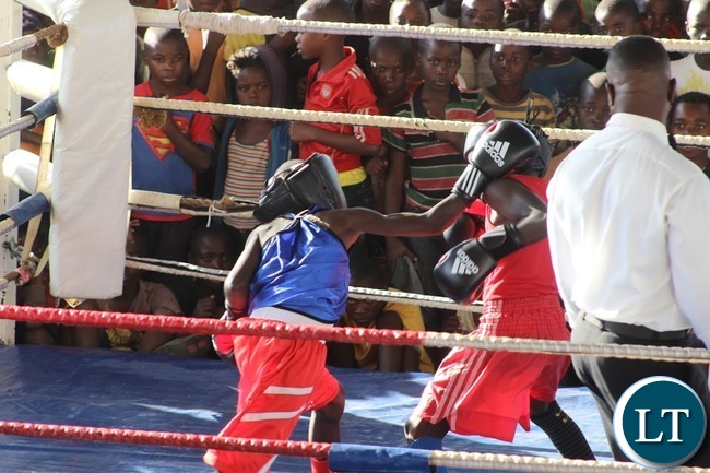 Young Pugilists slug it out an under-15 Samsung Boxing Youth Sport Challenge staged at the Olympic Youth Development Centre