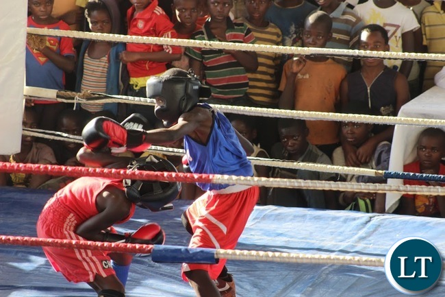 Young Pugilists slug it out an under-15 Samsung Boxing Youth Sport Challenge staged at the Olympic Youth Development Centre