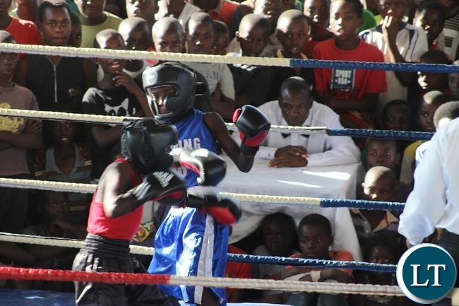 Young Pugilists slug it out an under-15 Samsung Boxing Youth Sport Challenge staged at the Olympic Youth Development Centre