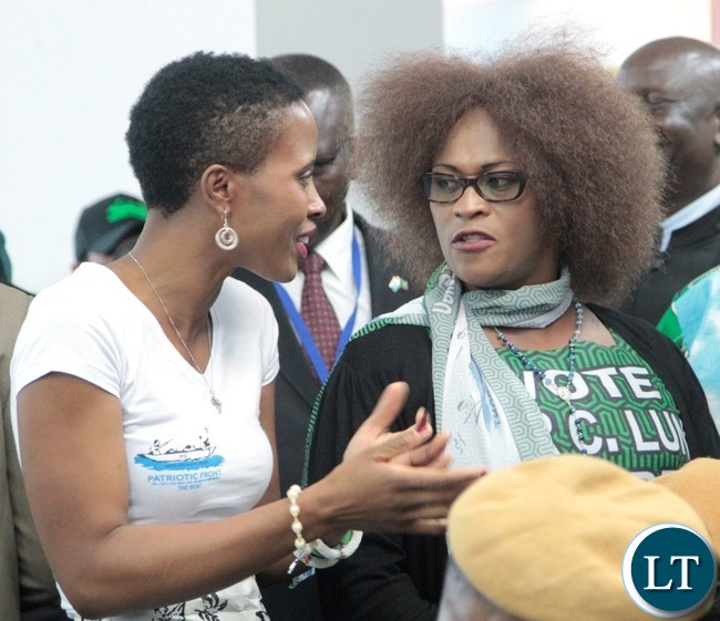 President Lungu"s daughter Tasila Lungu(l) talks to Mumbi Phiri(r) during the Presidential Nominations at Mulungushi conference center