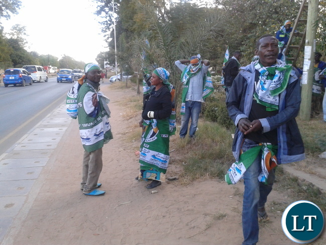SOME Patriotic Front (PF) cadres captured while putting up some campaign materials in the Central Business District of Choma