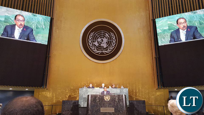 UNAIDS Executive Director Michel Sidibe addressing the High-Level Meeting on Ending HIV/AIDS at United Nations Headquarters in New York, USA on 8 June, 2016. PHOTO | Chibaula D. Silwamba | Zambia UN Mission