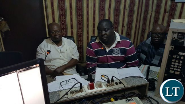 Mr Kambwili during a radio programme at Radio Mano with Provincial Chairman Felix Mfula
