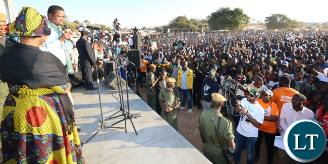 President Edgar Lungu with First Lady Esther Lungu adddress rally at Luangwa Market on Thursday - Picture by Eddie Mwanaleza/statehouse 23-06-2016.