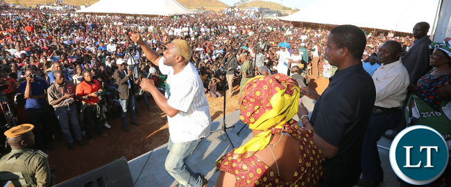 President Edgar Lungu with First Lady Esther Lungu dancing at Rally at Namapundwe Mine - Picture By Eddie Mwanaleza/statehouse.