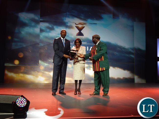 Angolan Minister of Youth and Sport, Mr. Goncalves Muandumba with Zambia's Acting High Commissioner to South Africa Ms. Philomena Kachesa and National Sports Council of Zambia Chairman, Mwamba Kalenga at the African Union Sports Council Regional Annual Sports Awards presentation ceremony in Johannesburg, South Africa on 25th June, 2016.