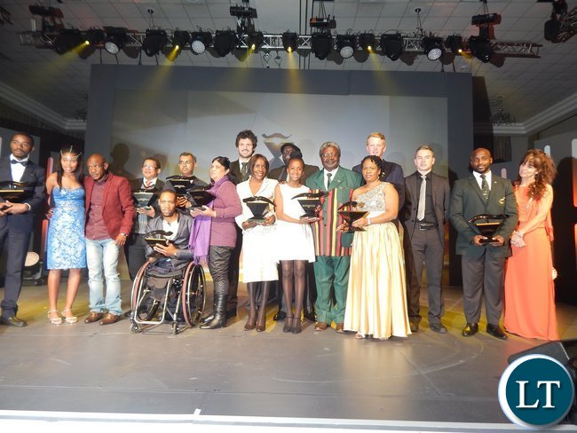 Award winners pose for a photograph at the African Union Sports Council Regional Annual Sports Awards presentation ceremony in Johannesburg, South Africa on 25th June, 2016.