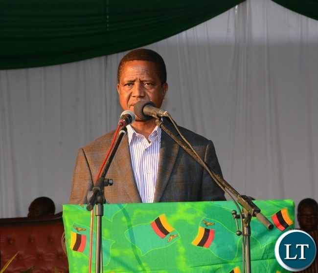 President Lungu Addressees people during the nation pray day on peaceful elections at show ground in Lusaka yesterday Picture by Josephine Nsululu/Zanis.