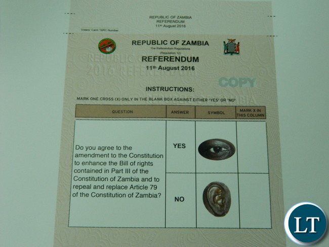 The template of the Referendum ballot paper for the referendum voting in the August 2016 elections.