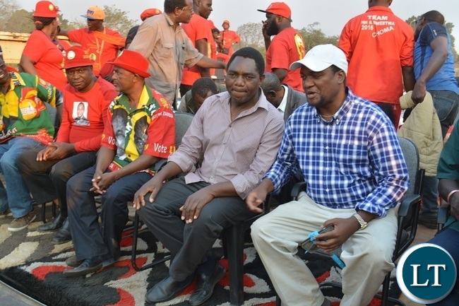 UPND President Hakainde Hichilema and UDF leader Miles Sampa addressing a rally at Villa Grounds in Livingstone