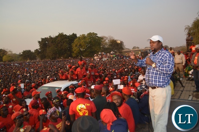UPND President Hakainde Hichilema and UDF leader Miles Sampa addressing a rally at Villa Grounds in Livingstone
