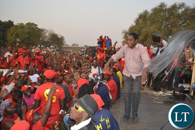 UPND President Hakainde Hichilema and UDF leader Miles Sampa addressing a rally at Villa Grounds in Livingstone UPND President Hakainde Hichilema and UDF leader Miles Sampa addressing a rally at Villa Grounds in Livingstone