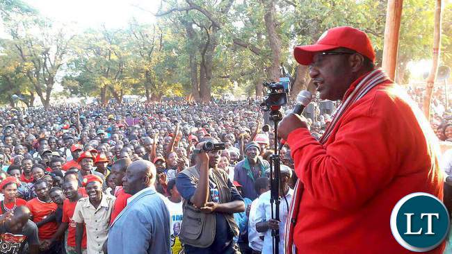 UPND Vice President Geoffery Mwamba addressing a rally in Chingola