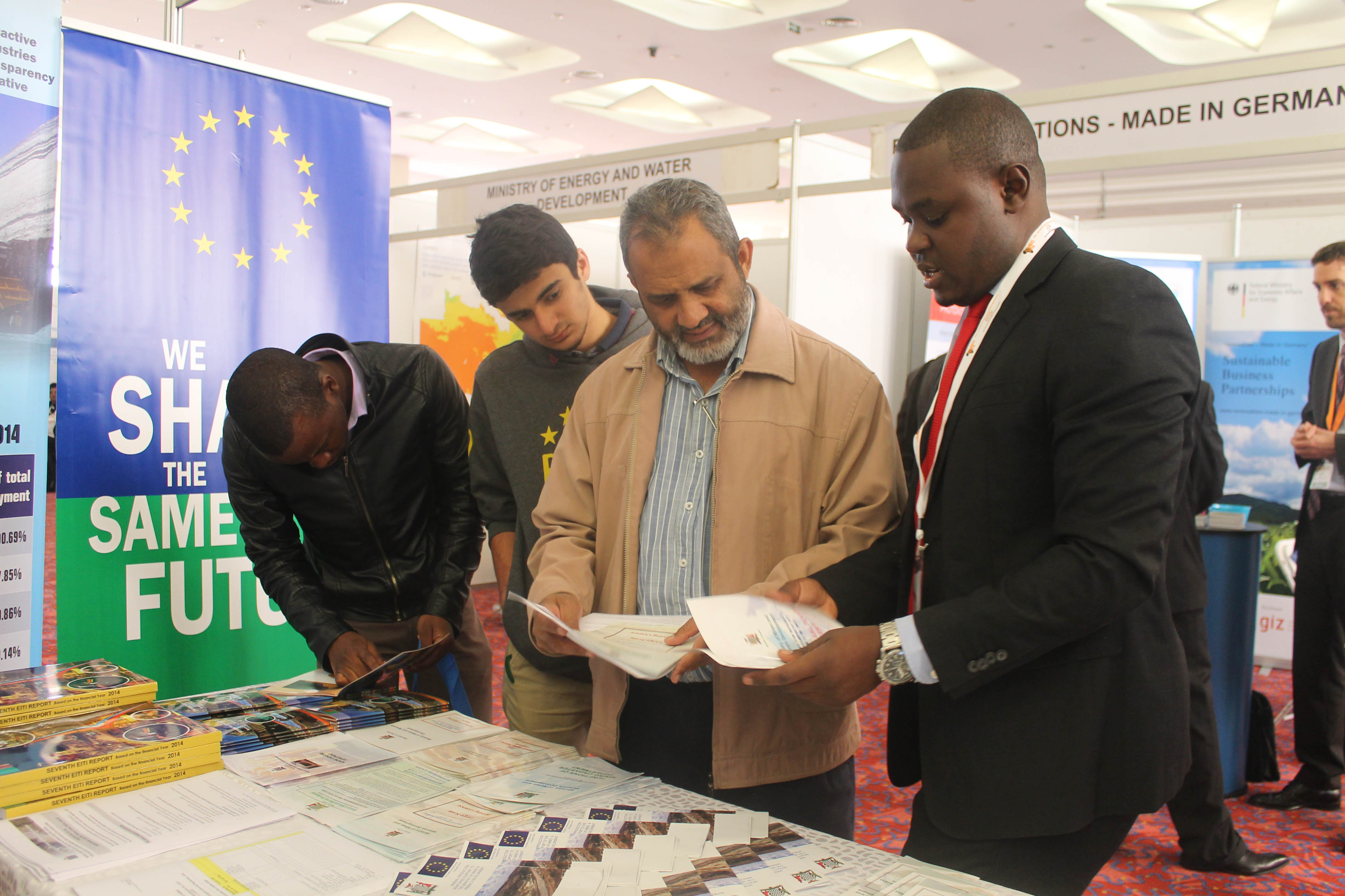 Mining Engineer Alexander Nyirenda talks to visitors at ZIMEC in Lusaka on 23 June. Picture By Hope Mkunte