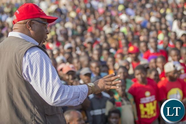 Nevers Mumba addressing a rally in Mwense
