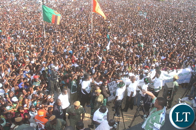 Part of the huge crowd that attended a mega rally which was addressed by President Edgar Lungu at Kasama Golf Course to woo voters ahead of the August 11 general election in Kasama today. .-picture by Mary Bwembya (ZANIS) Part of the huge crowd that attended a mega rally which was addressed by President Edgar Lungu at Kasama Golf Course to woo voters ahead of the August 11 general election in Kasama today. .-picture by Mary Bwembya (ZANIS)
