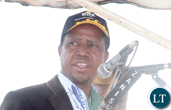 President Lungu speaks during the Commissioning of Mansa -Luwingu Road in Luwingu on Monday, July 18,2016 –Picture by THOMAS NSAMA