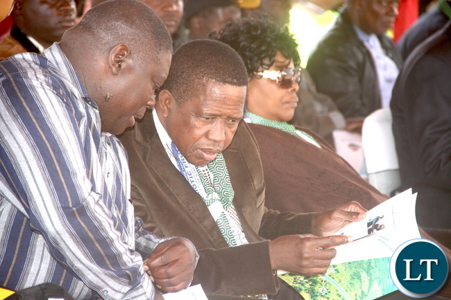 President Lungu with Works and Supply Minister Yamfwa Mukanga and First Lady Esther Lungu during the Commissioning of Mansa -Luwingu Road in Luwingu on Monday, July 18,2016 –Picture by THOMAS NSAMA