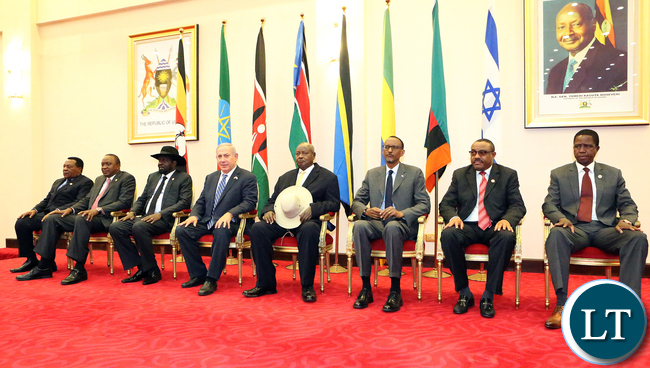 President Edgar Lungu at Entebbe State house with Israel Prime Minister and Other Regional Leaders Group Picture