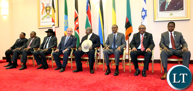 President Edgar Lungu at Entebbe State house with Israel Prime Minister and Other Regional Leaders Group Picture