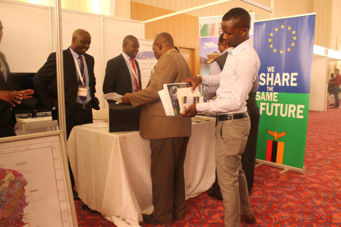 Visitors at the Mines and Minerals Development stand at ZIMEC in Lusaka on 23 June 2016. Picture By Hope Mkunte