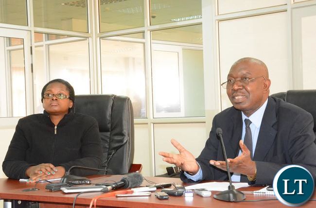 Public Relations Manager of Electoral commission of Zambia Crispin Akufuna (r) with Media Consultant for United Nation Program Silvia Namuju (L) during a press briefing at Electoral commission of Zambia(ECZ) offices Public Relations Manager of Electoral commission of Zambia Crispin Akufuna (r) with Media Consultant for United Nation Program Silvia Namuju (L) during a press briefing at Electoral commission of Zambia(ECZ) offices