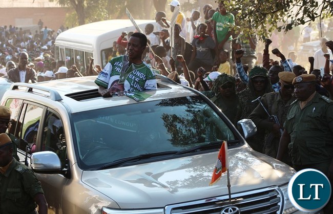 President Edgar Lungu and in Kasama today.This was shortly before addressing a mega rally at Kasama Golf Course.-picture by Mary Bwembya (ZANIS).