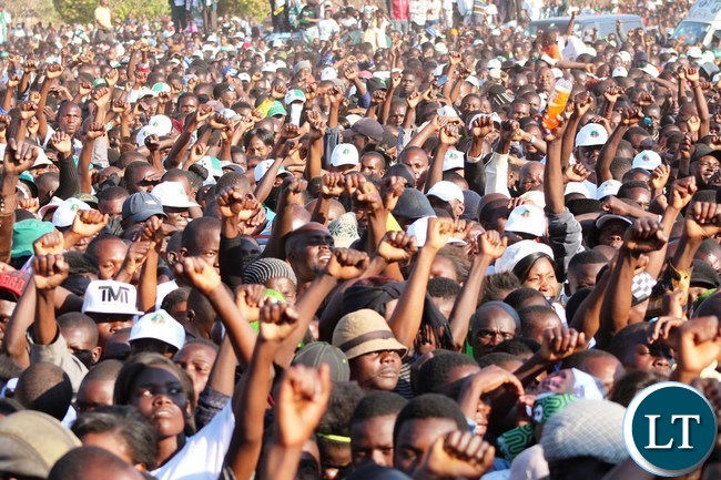 Part of the huge crowd that attended a mega rally which was addressed by President Edgar Lungu at Kasama Golf Course to woo voters ahead of the August 11 general election in Kasama today. .-picture by Mary Bwembya (ZANIS)